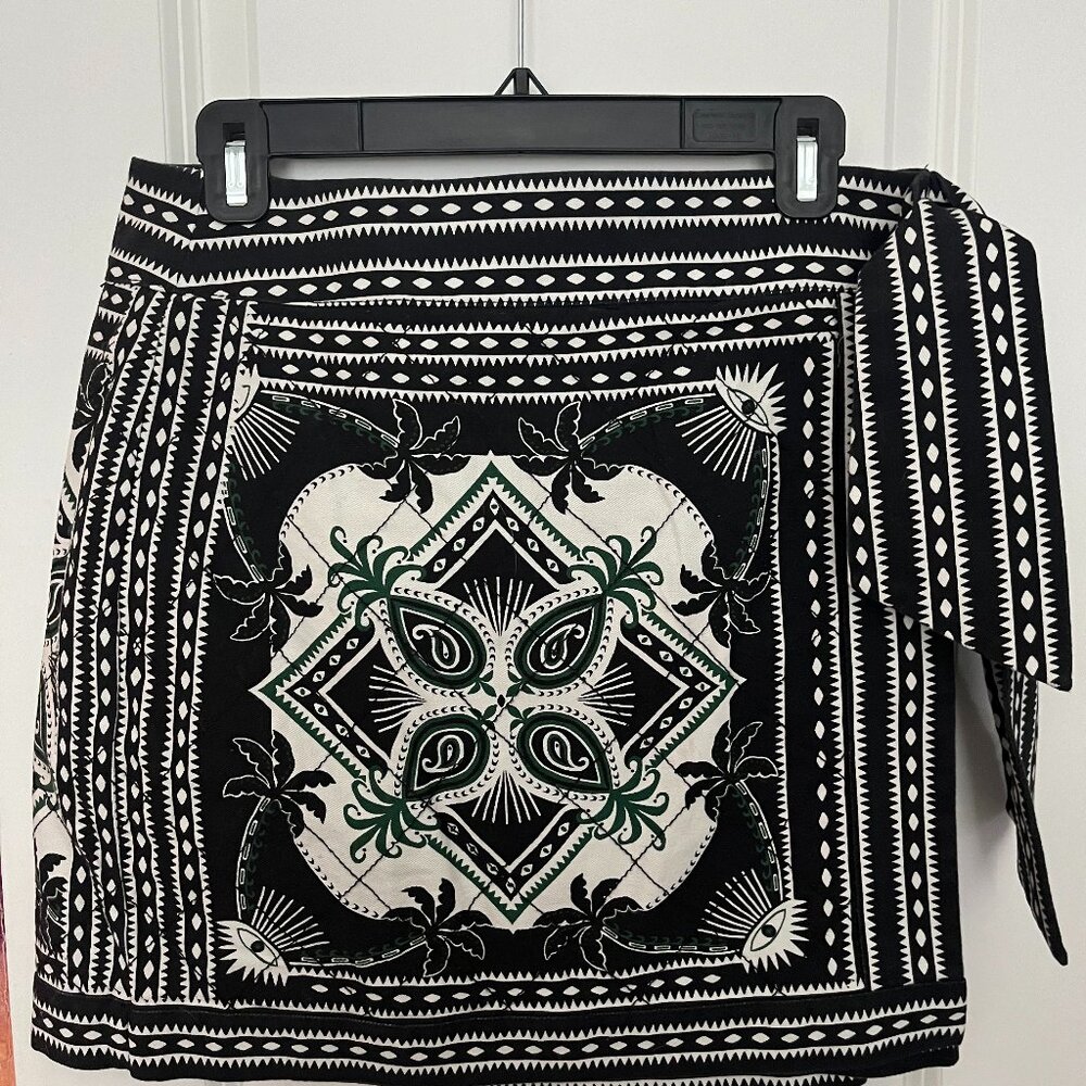 Farm Rio Wrap-effect printed cotton-twill mini skirt